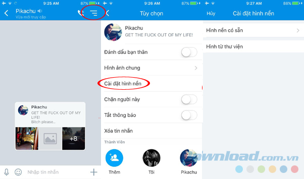 Cài đặt hình nền chat Zalo