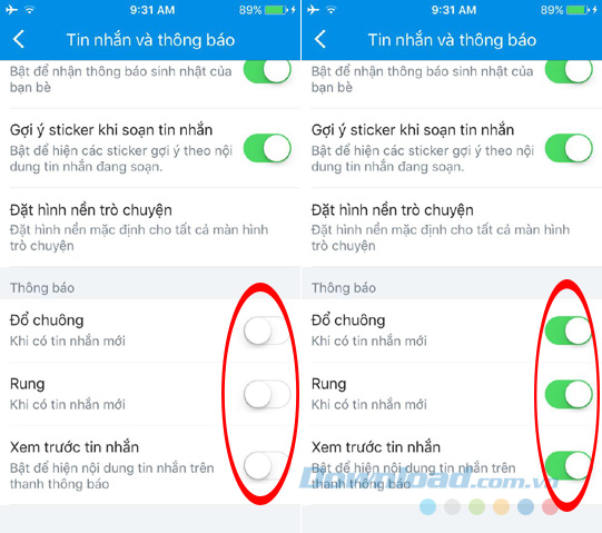 Bật, tắt thông báo trên Zalo