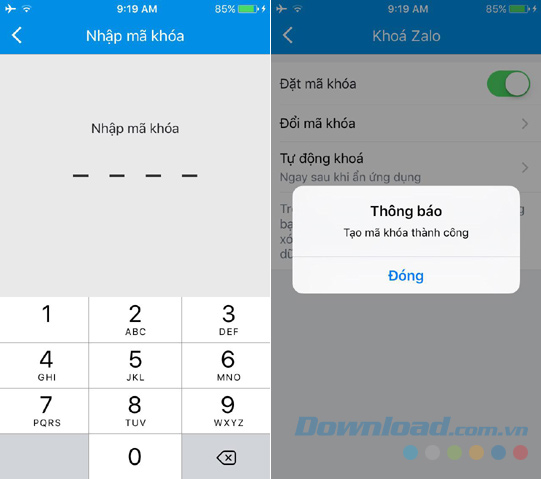 Khóa ứng dụng Zalo