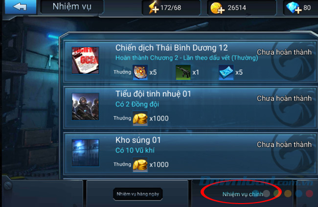 Làm nhiệm vụ chính có thể nhận được vàng