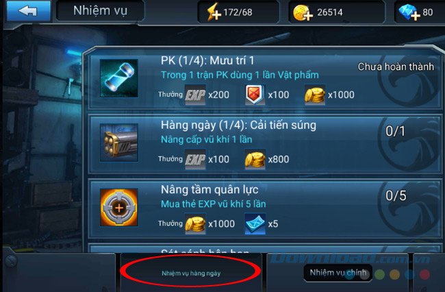 Nhiệm vụ hàng ngày cũng có thươrng vàng