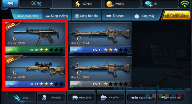 Nhóm vũ khí đang sử dụng