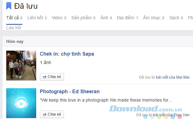 Danh sách đã lưu Danh sách đã lưu