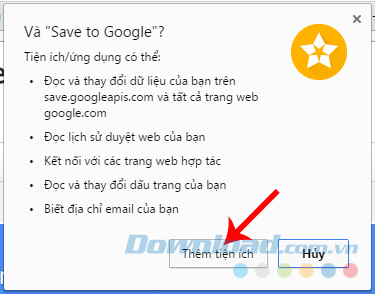 Xác nhận cài đặt Save to Chrome