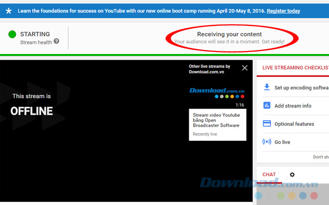 Đang nhận tín hiệu streaming Đang nhận tín hiệu streaming