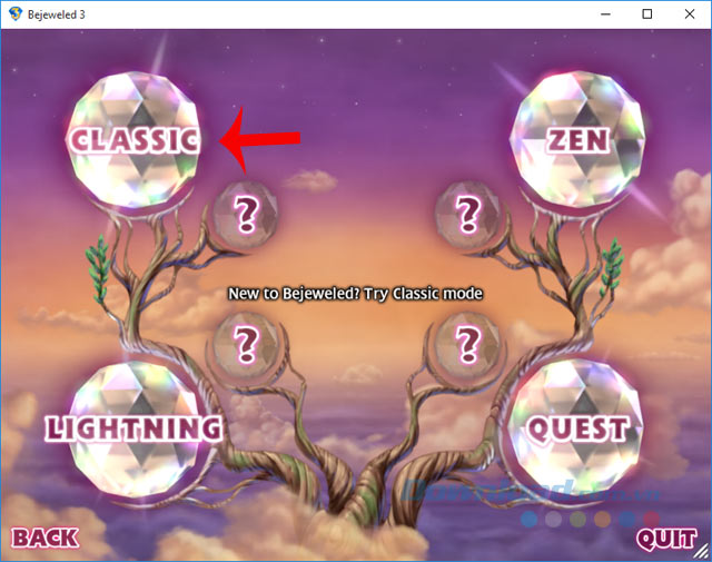 Chọn chế độ chơi game Bejeweled