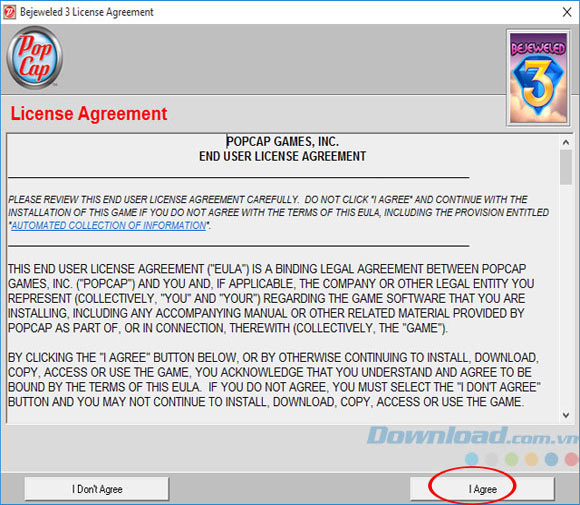 Đồng ý cài đặt game Bejeweled