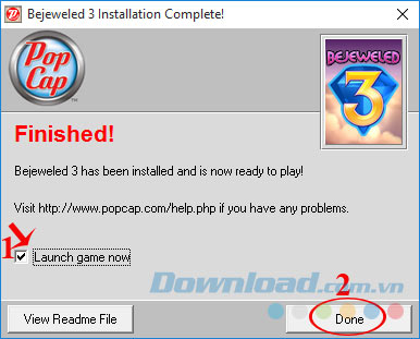 Kết thúc cài đặt game Bejeweled