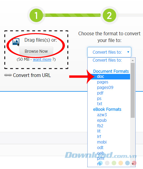 đổi file docx sang doc bằng zamzar