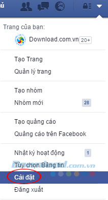 Vào phần Cài đặt