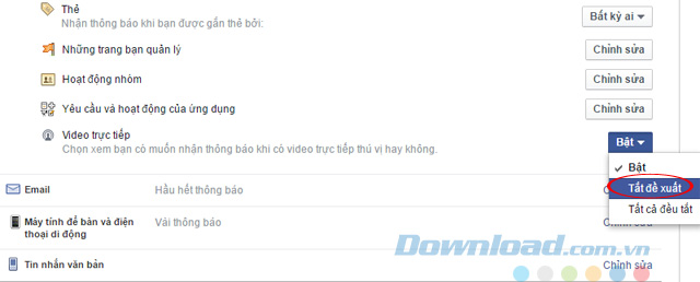 Tắt thông báo Live Video