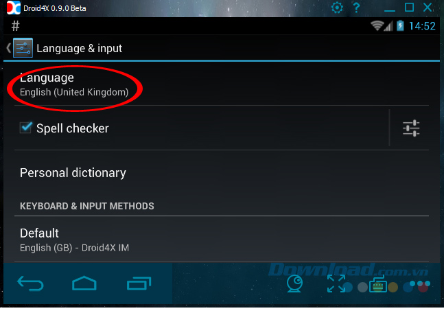 Thay đổi ngôn ngữ trong Droid4X Thay đổi ngôn ngữ trong Droid4X
