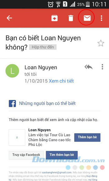 Nhấn vào biểu tượng phong thư Nhấn vào biểu tượng phong thư