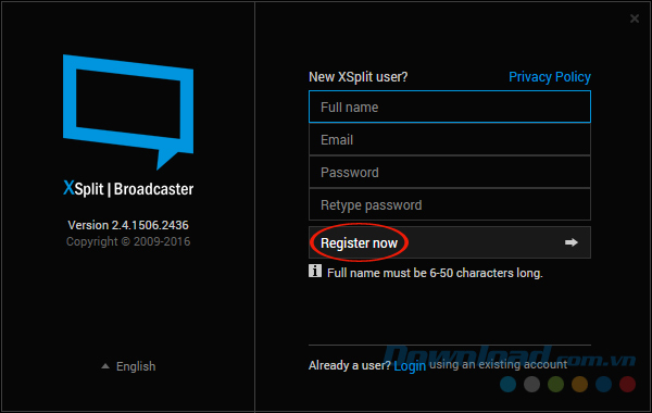 Đăng ký tài khoản XSplit