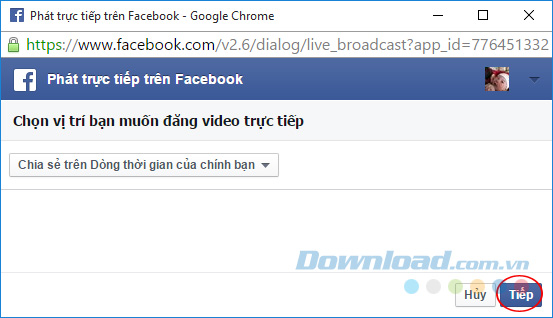 Chọn vị trí muốn đăng video trực tiếp