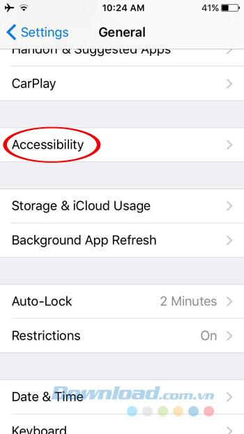 Nhấn vào Accessibility