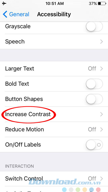 Nhấn vào Increase Contrast