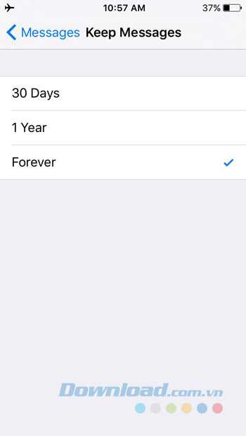 Chọn thơi gian giữ lại tin nhắn