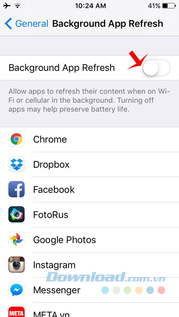 Tắt chế độ làm mới ứng dụng nền