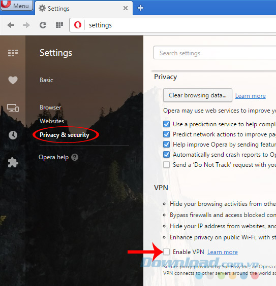 Kích hoạt VPN trên Opera Kích hoạt VPN trên Opera