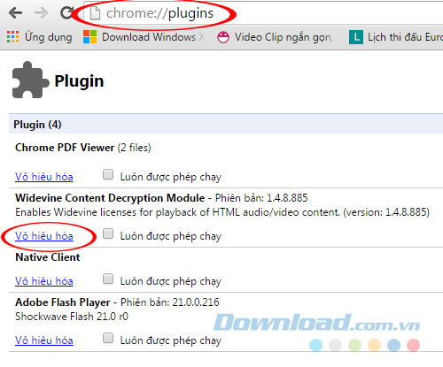 Vô hiệu hóa plugins Vô hiệu hóa plugins