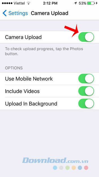 Bật Camera Upload Bật Camera Upload