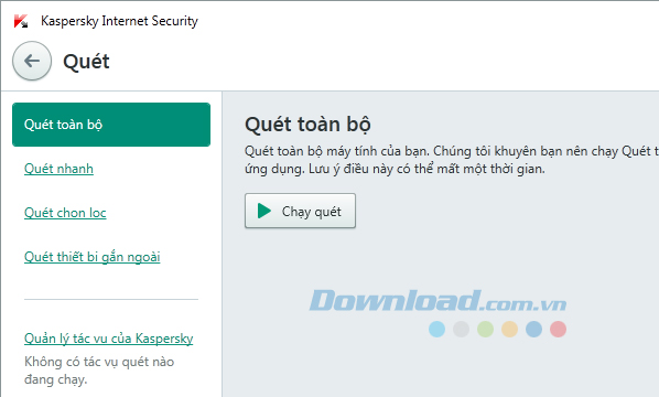 Quét máy tính bằng phần mềm Kaspersky Internet Security Quét máy tính bằng phần mềm Kaspersky Internet Security
