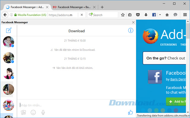 Giao diện chat Facebook Messenger