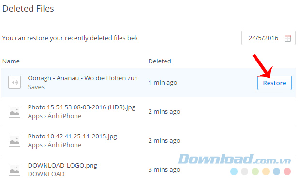 Lấy lại dữ liệu đã xóa trên Dropbox Lấy lại dữ liệu đã xóa trên Dropbox