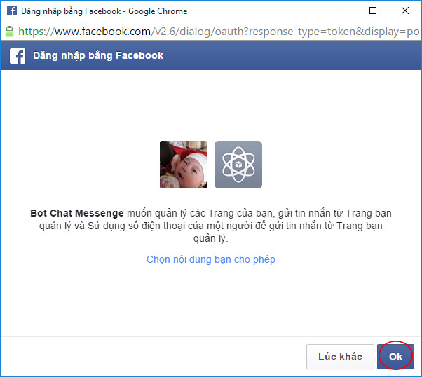 Đồng ý Bot chat quản lý trang
