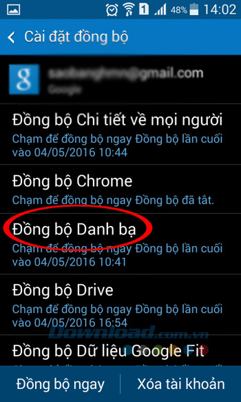 Đồng bộ danh bạ