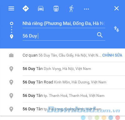 Gửi kết quả từ Google Maps vào điện thoại