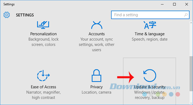 Nhấn vào Update & Security Nhấn vào Update & Security