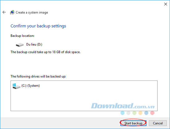 Bắt đầu sao lưu Bắt đầu sao lưu