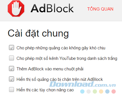Cài đặt chung cho AdBlock Cài đặt chung cho AdBlock