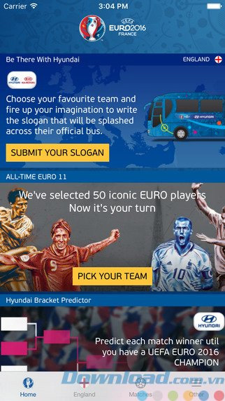 Giao diện chính của UEFA EURO 2016