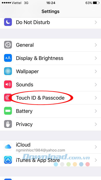 Cài đặt Touch ID & Pascode Cài đặt Touch ID & Pascode