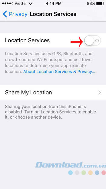 Bật Location Services Bật Location Services