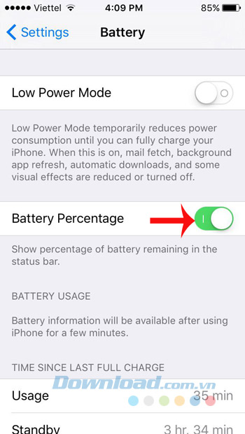 Hiển thị phần trăm pin Hiển thị phần trăm pin