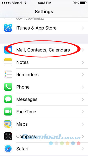 Cài đặt Mail, Contacts, Calendars Cài đặt Mail, Contacts, Calendars
