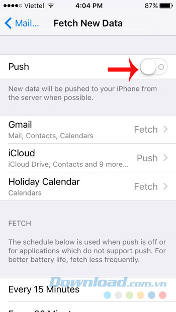 Tắt tùy chọn Push Tắt tùy chọn Push