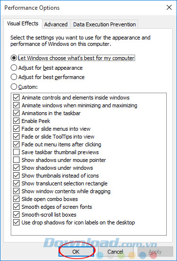 Tắt hiệu ứng động Tắt hiệu ứng động