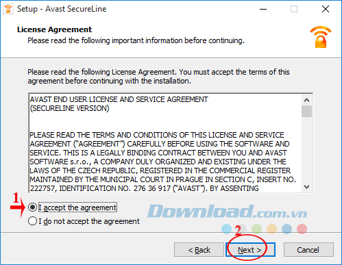 Đồng ý cài đặt Avast SecureLine