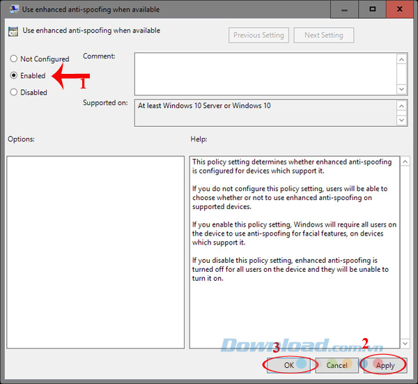 Nhấn vào Enabled Nhấn vào Enabled