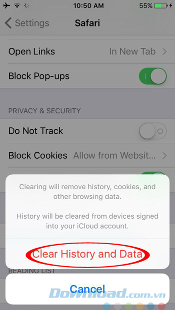 Xác nhận xóa lịch sử duyệt web