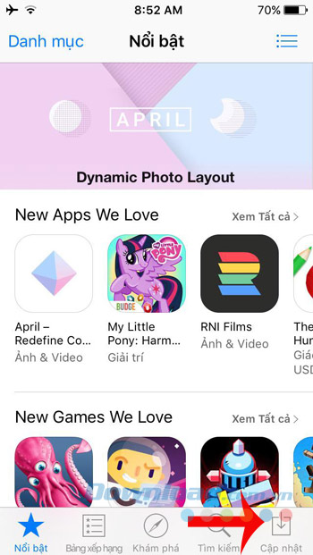 Vào tab Cập nhật Vào tab Cập nhật