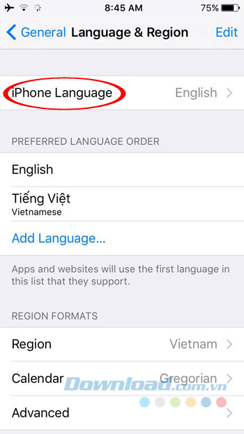 Ngôn ngữ iPhone Ngôn ngữ iPhone