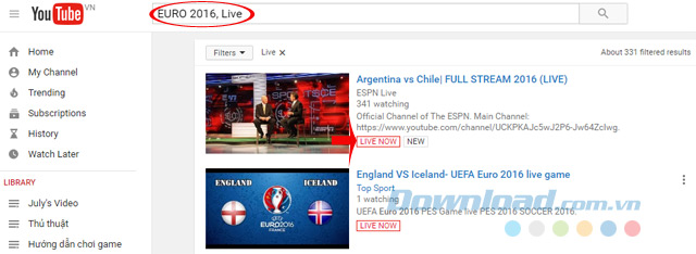 Tìm video live Tìm video live