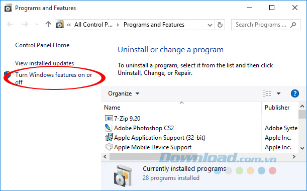 Turn Windows Features