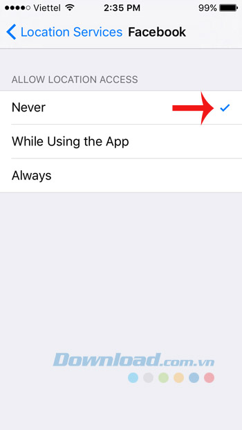 Tắt định vị vị trí Facebook